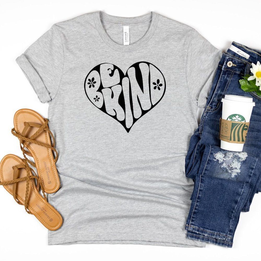 Be Kind Daisy Hippie Heart Soft Graphic Tee Shirt